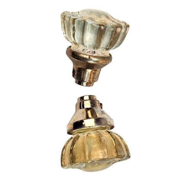 Vintage Set of 2 Glass & Brass Door Knob With Fluted Design - Picture 1 of 16